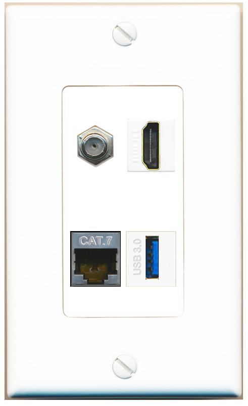 RiteAV CAT7 COAX HDMI USB-3 Wall Plate [White]