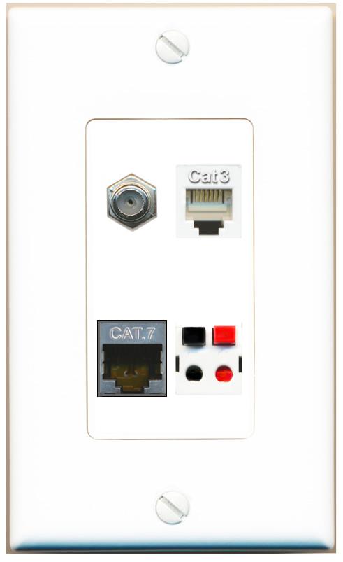 RiteAV CAT7 COAX PHONE SPEAKER Wall Plate [White]