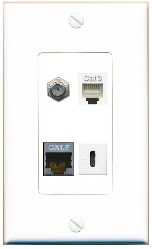 RiteAV CAT7 COAX PHONE USBC Wall Plate [White]