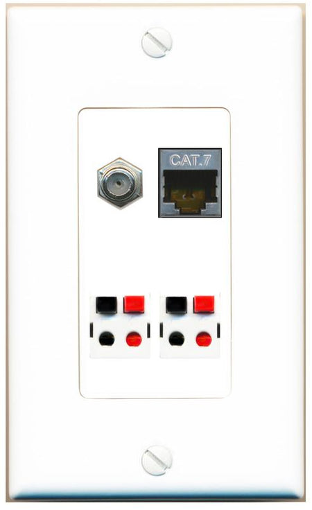 RiteAV CAT7 COAX 2 SPEAKER Wall Plate [White]
