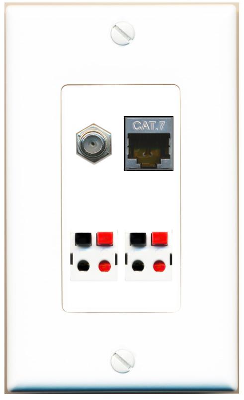 RiteAV CAT7 COAX 2 SPEAKER Wall Plate [White]