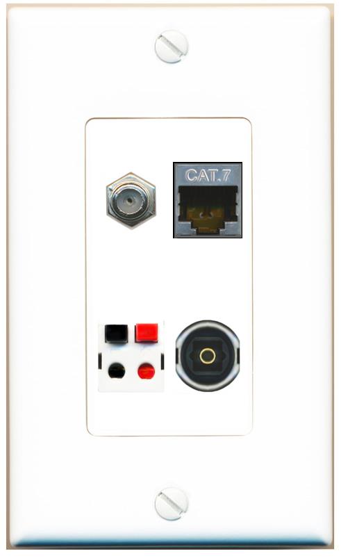 RiteAV CAT7 COAX SPEAKER TOSLINK Wall Plate [White]