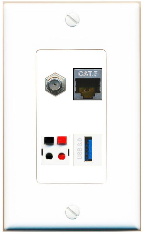 RiteAV CAT7 COAX SPEAKER USB-3 Wall Plate [White]