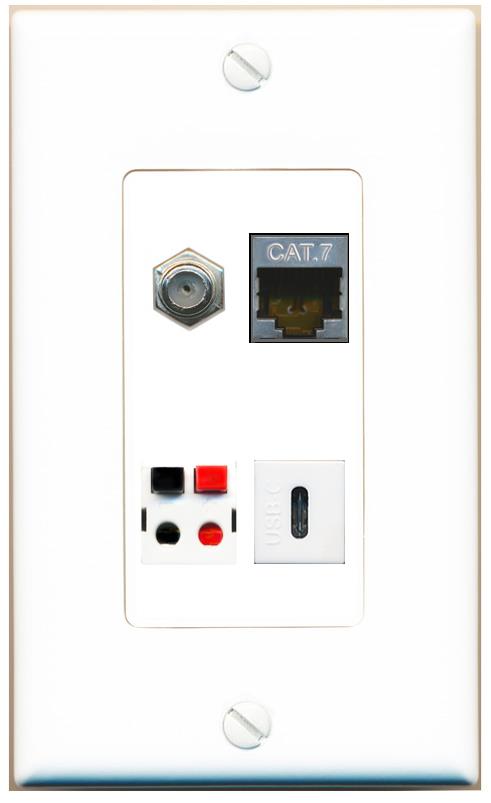 RiteAV CAT7 COAX SPEAKER USBC Wall Plate [White]