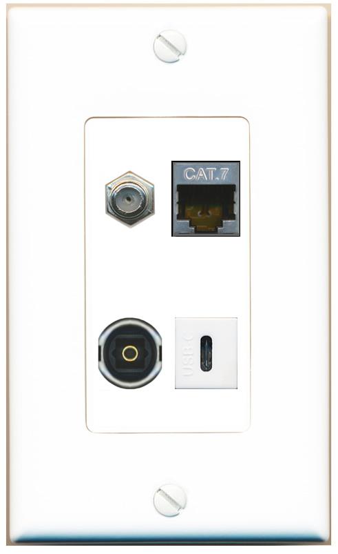 RiteAV CAT7 COAX TOSLINK USBC Wall Plate [White]