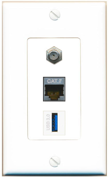 CAT7 COAX USB-3 Wall Plate [White]