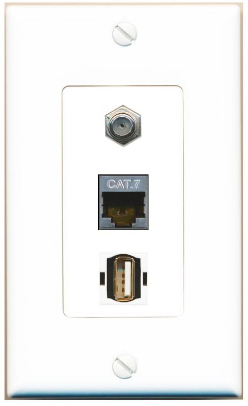 CAT7 COAX USB2 Wall Plate [White]