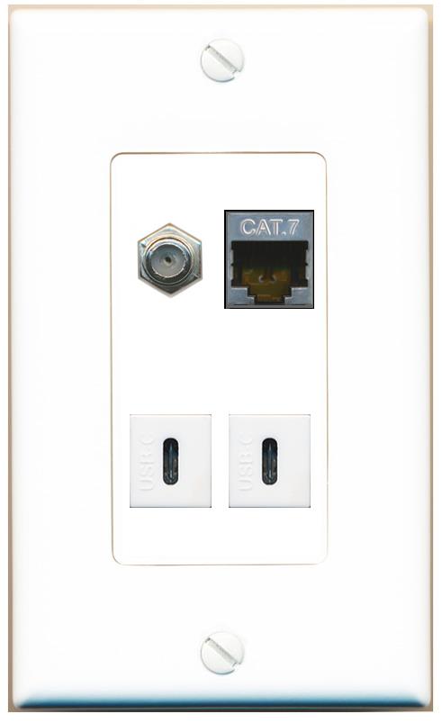 RiteAV CAT7 COAX 2 USBC Wall Plate [White]
