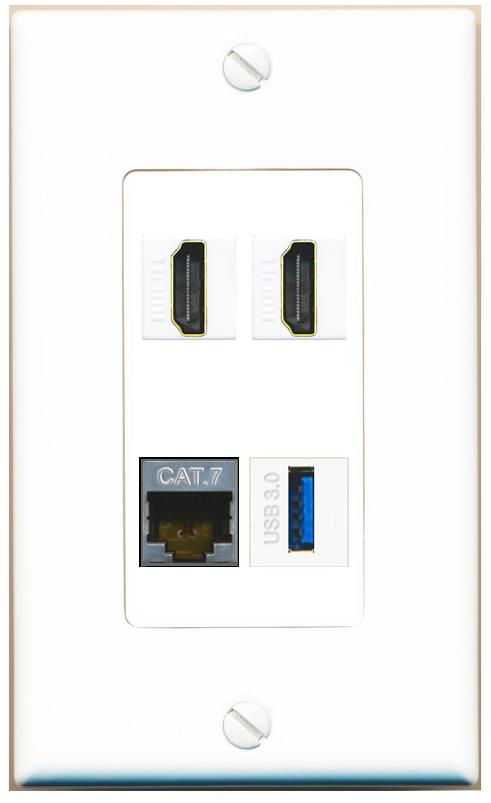 RiteAV CAT7 2 HDMI USB-3 Wall Plate [White]