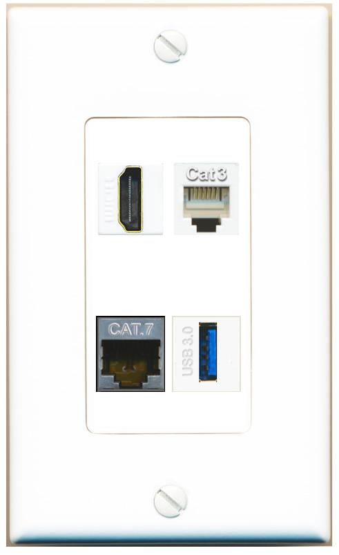 RiteAV CAT7 HDMI PHONE USB-3 Wall Plate [White]