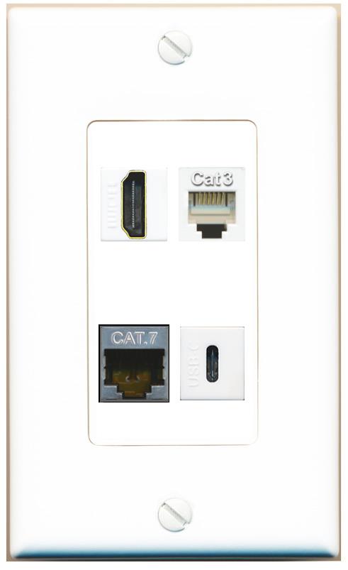 RiteAV CAT7 HDMI PHONE USBC Wall Plate [White]