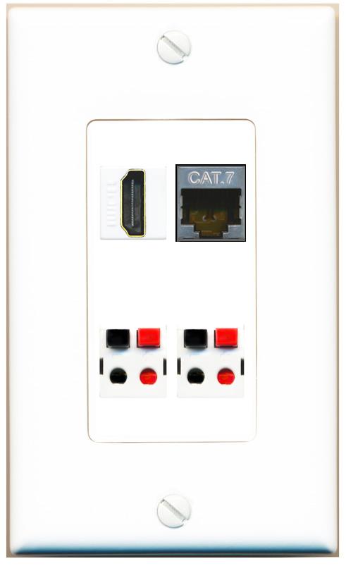 RiteAV CAT7 HDMI 2 SPEAKER Wall Plate [White]