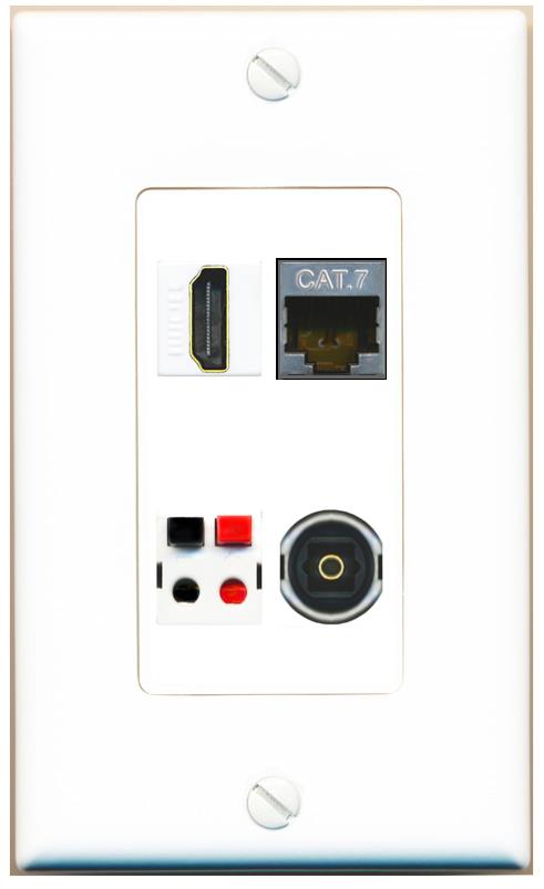 RiteAV CAT7 HDMI SPEAKER TOSLINK Wall Plate [White]