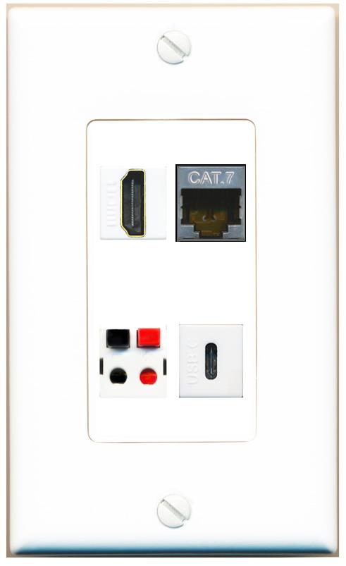 RiteAV CAT7 HDMI SPEAKER USBC Wall Plate [White]