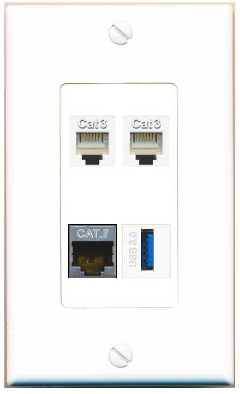RiteAV CAT7 2 PHONE USB-3 Wall Plate [White]