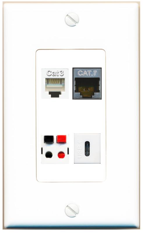RiteAV CAT7 PHONE SPEAKER USBC Wall Plate [White]