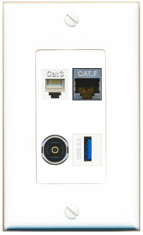 RiteAV CAT7 PHONE TOSLINK USB-3 Wall Plate [White]