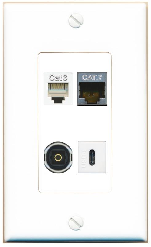 RiteAV CAT7 PHONE TOSLINK USBC Wall Plate [White]