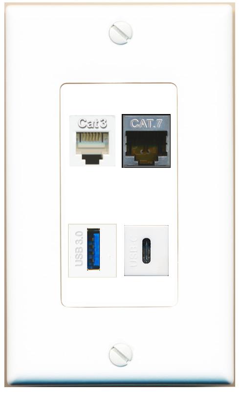 RiteAV CAT7 PHONE USB-3 USBC Wall Plate [White]