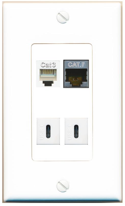 RiteAV CAT7 PHONE 2 USBC Wall Plate [White]