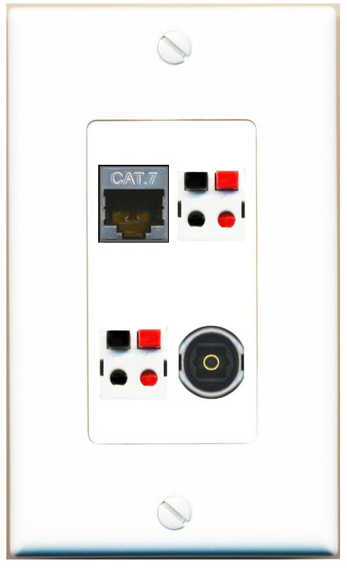 RiteAV CAT7 2 SPEAKER TOSLINK Wall Plate [White]