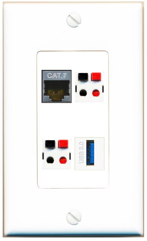 RiteAV CAT7 2 SPEAKER USB-3 Wall Plate [White]