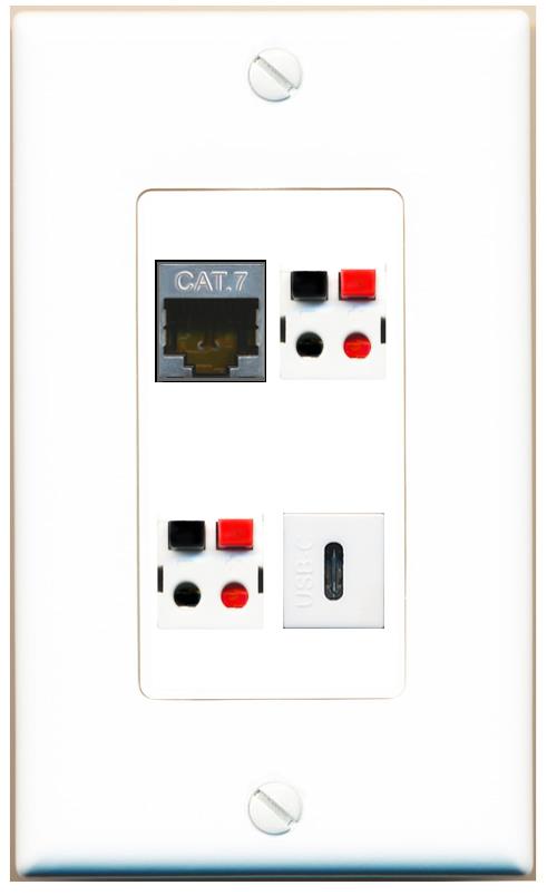 RiteAV CAT7 2 SPEAKER USBC Wall Plate [White]