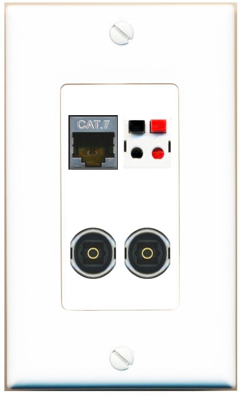 RiteAV CAT7 SPEAKER 2 TOSLINK Wall Plate [White]