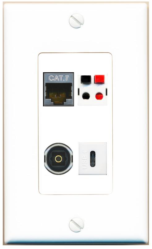 RiteAV CAT7 SPEAKER TOSLINK USBC Wall Plate [White]