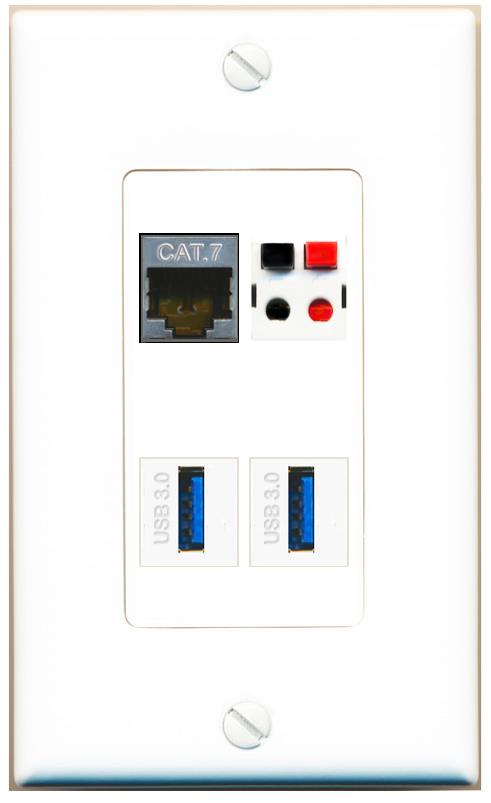 RiteAV CAT7 SPEAKER 2 USB-3 Wall Plate [White]
