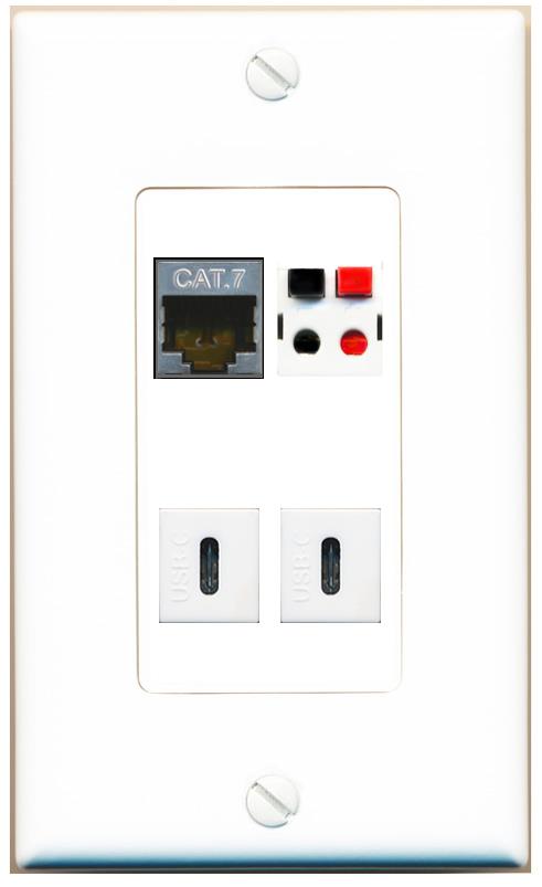 RiteAV CAT7 SPEAKER 2 USBC Wall Plate [White]