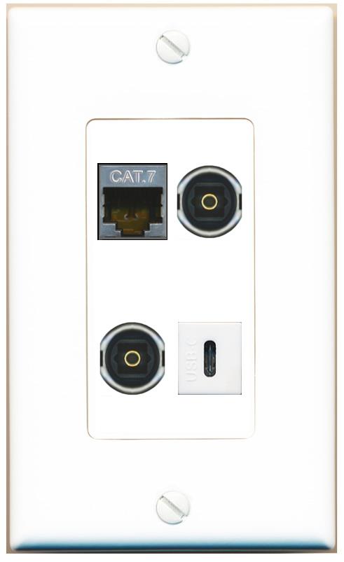 RiteAV CAT7 2 TOSLINK USBC Wall Plate [White]