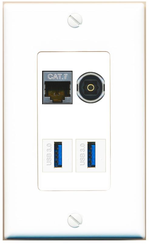 RiteAV CAT7 TOSLINK 2 USB-3 Wall Plate [White]