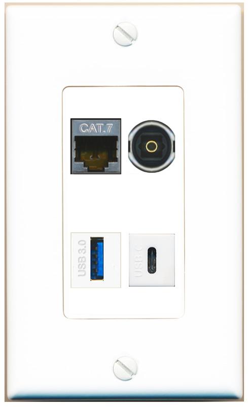 RiteAV CAT7 TOSLINK USB-3 USBC Wall Plate [White]