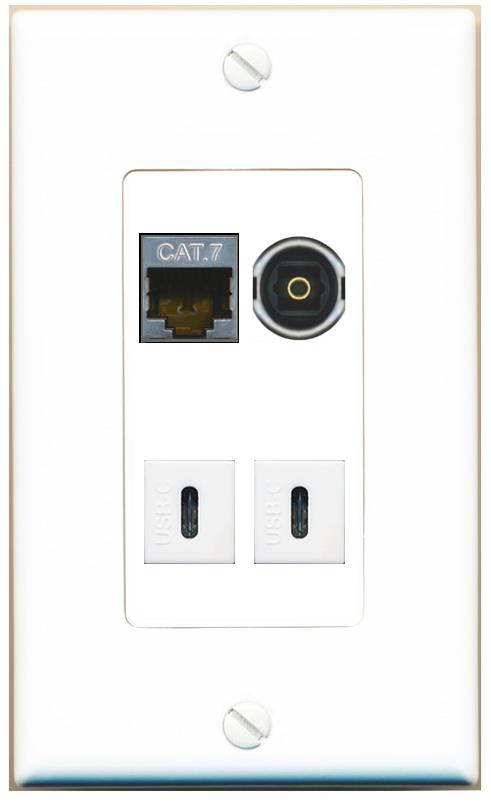 RiteAV CAT7 TOSLINK 2 USBC Wall Plate [White]
