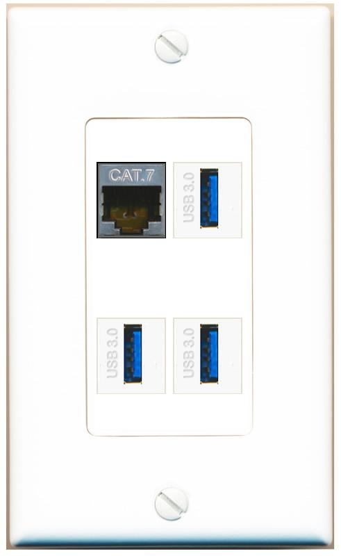 RiteAV CAT7 3 USB-3 Wall Plate [White]