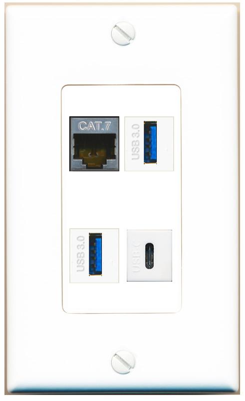 RiteAV CAT7 2 USB-3 USBC Wall Plate [White]