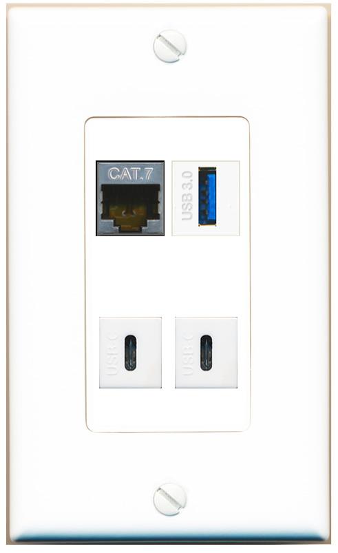 RiteAV CAT7 USB-3 2 USBC Wall Plate [White]
