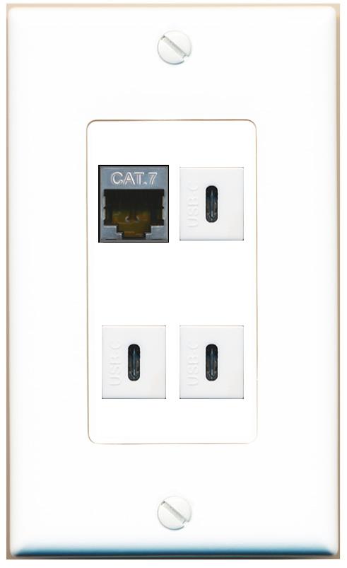 RiteAV CAT7 3 USBC Wall Plate [White]