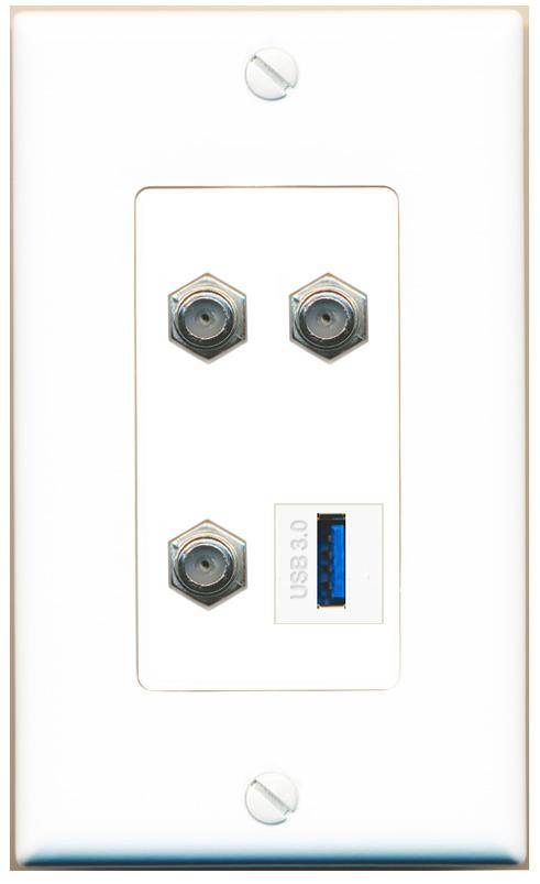 RiteAV 3 COAX USB-3 Wall Plate [White]
