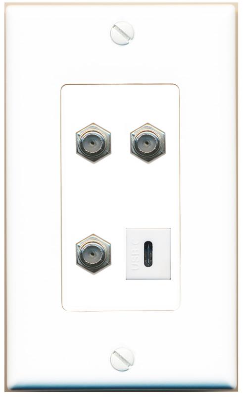 RiteAV 3 COAX USBC Wall Plate [White]