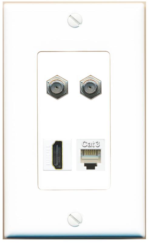 RiteAV 2 COAX HDMI PHONE Wall Plate [White]