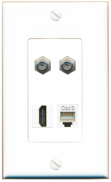 RiteAV 2 COAX HDMI PHONE Wall Plate [White]