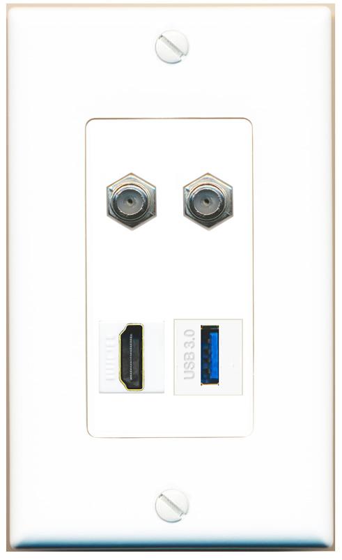 RiteAV 2 COAX HDMI USB-3 Wall Plate [White]