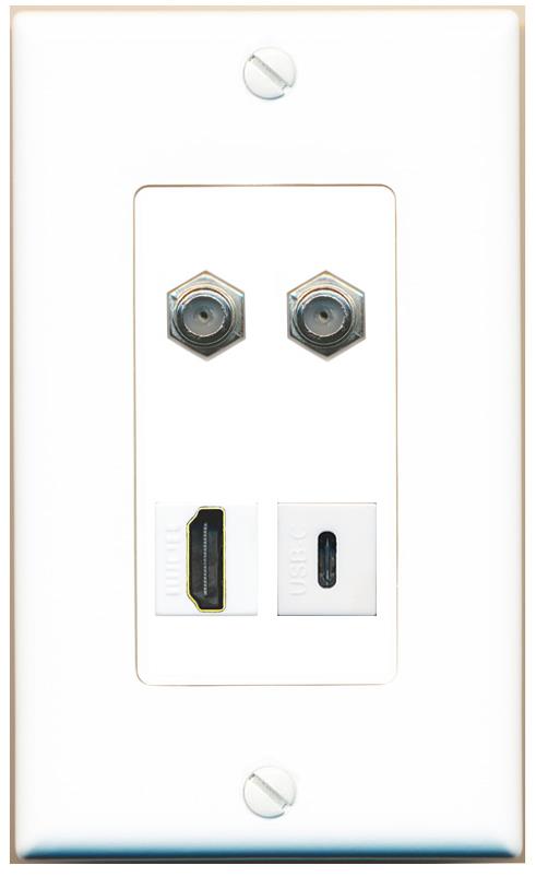 RiteAV 2 COAX HDMI USBC Wall Plate [White]