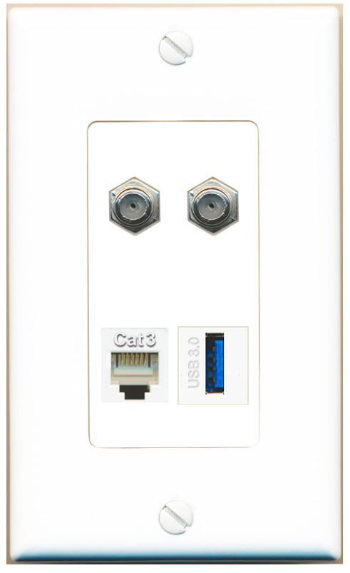 RiteAV 2 COAX PHONE USB-3 Wall Plate [White]