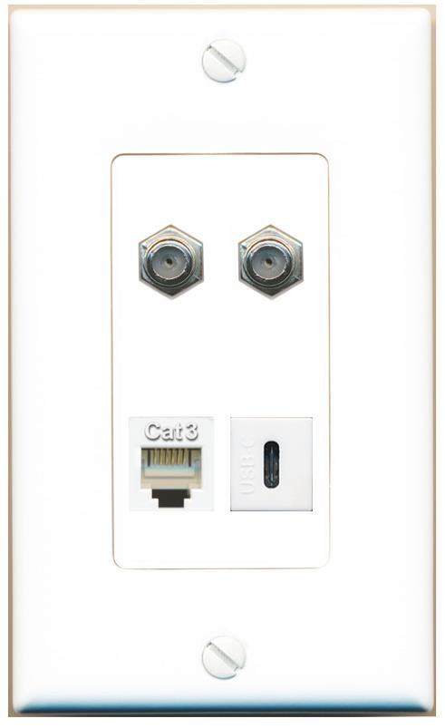 RiteAV 2 COAX PHONE USBC Wall Plate [White]