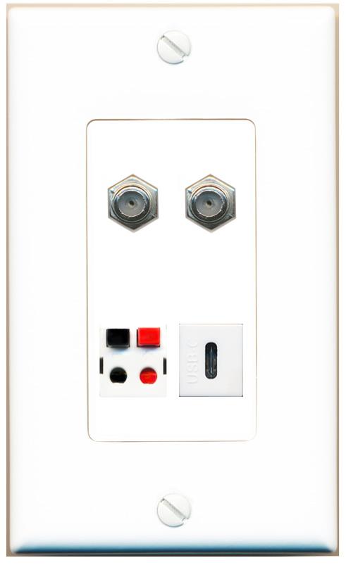 RiteAV 2 COAX SPEAKER USBC Wall Plate [White]