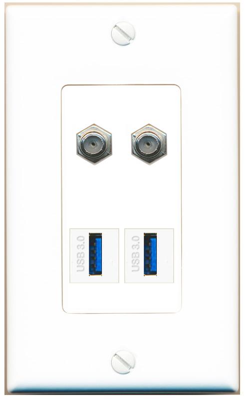 RiteAV 2 COAX 2 USB-3 Wall Plate [White]