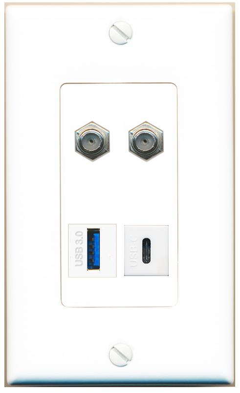 RiteAV 2 COAX USB-3 USBC Wall Plate [White]